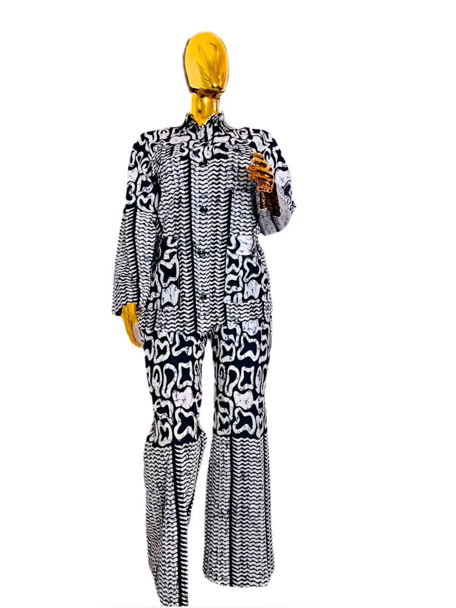Two-Piece Red And White African Print Shirt & Pants Set